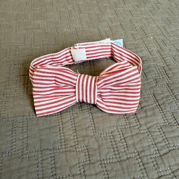 2 Red White Stripe Seersucker Ties Neck Bow Tie Brothers Set Lot Rugged Butts - Picture 2 of 12